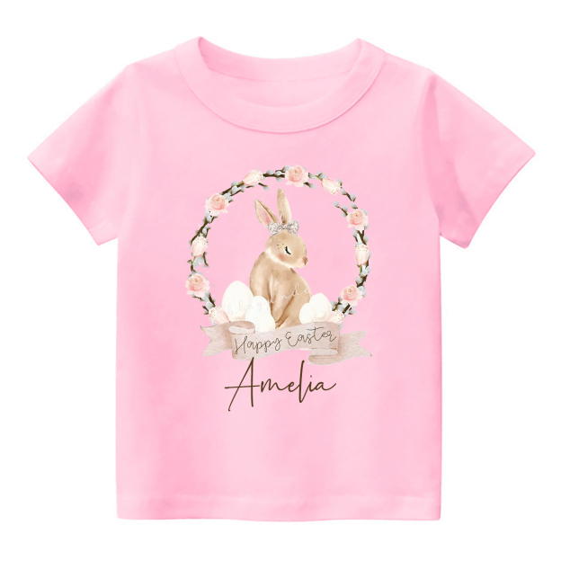 Brown Easter Bunny Floral Wreath Toddler Shirt