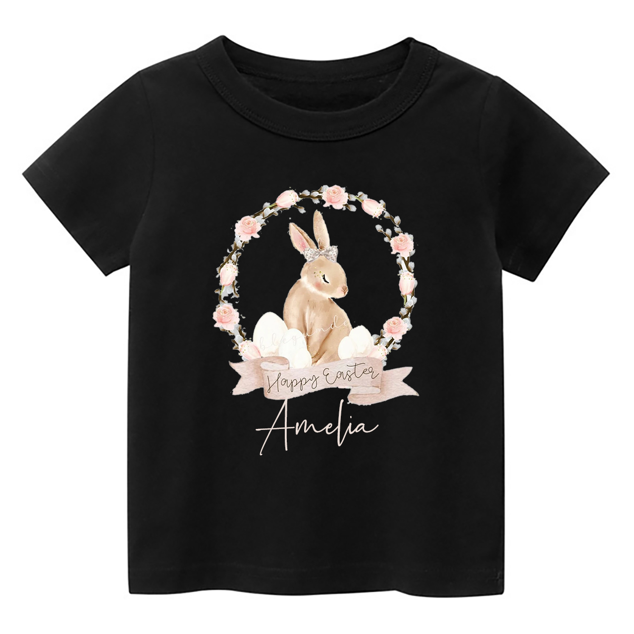 Brown Easter Bunny Floral Wreath Toddler Shirt