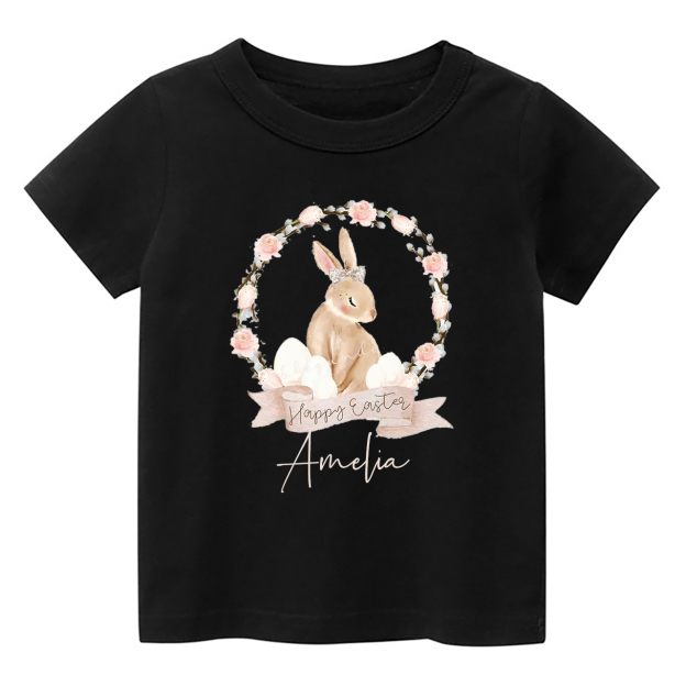 Brown Easter Bunny Floral Wreath Toddler Shirt