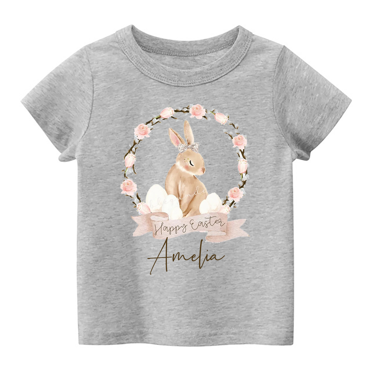 Brown Easter Bunny Floral Wreath Toddler Shirt