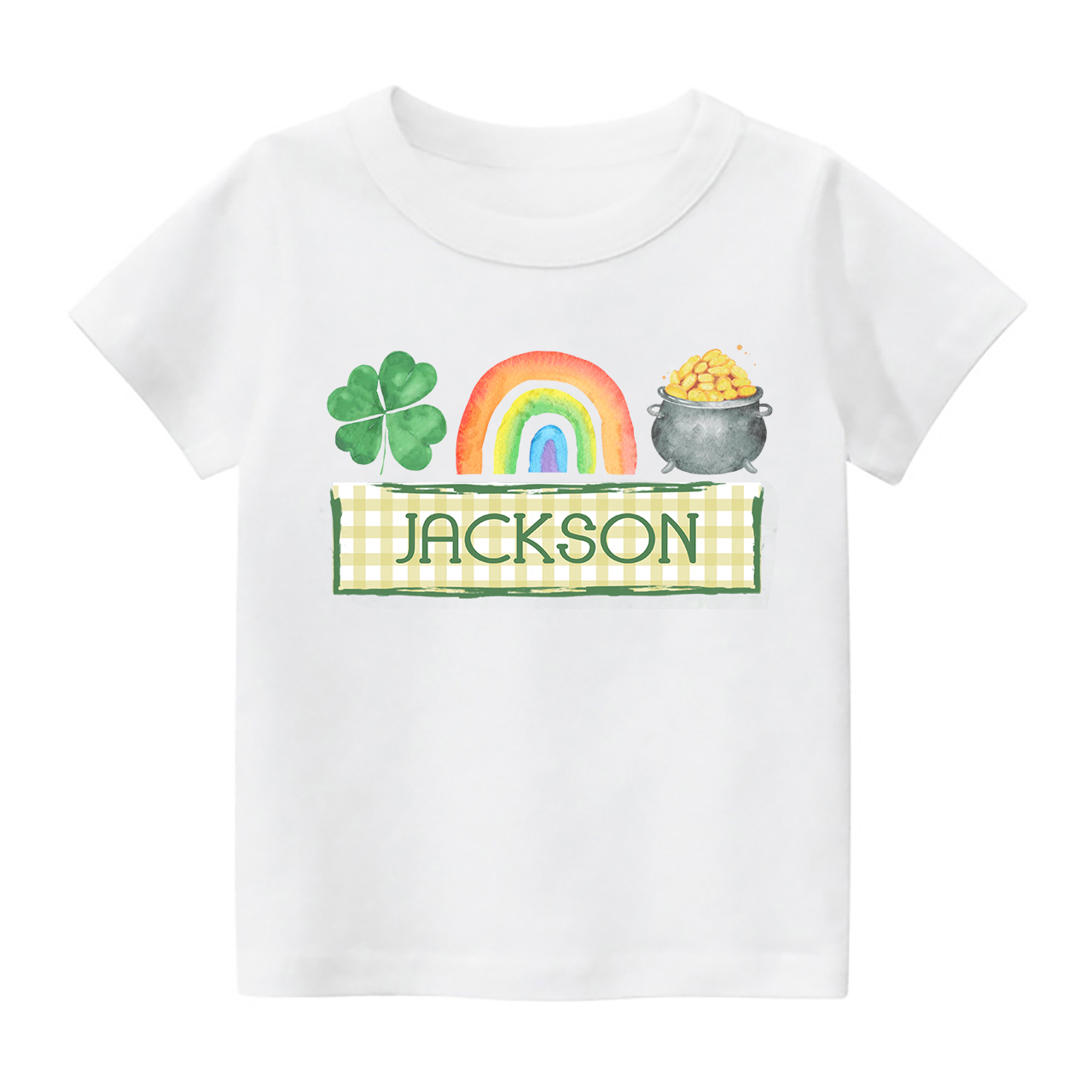 Personalized Clover Rainbow Heat Press St. Patrick's Day Shirt For Kids