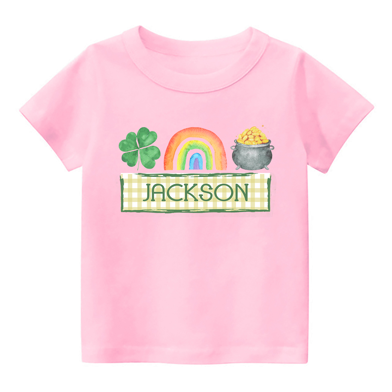 Personalized Clover Rainbow Heat Press St. Patrick's Day Shirt For Kids