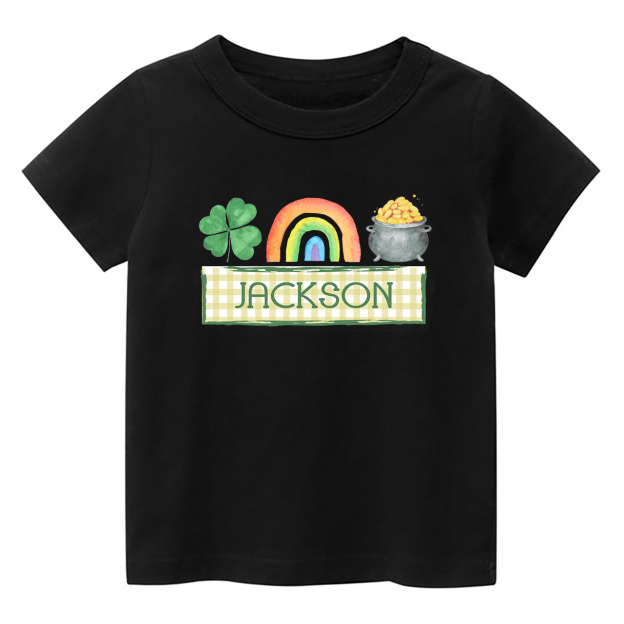 Personalized Clover Rainbow Heat Press St. Patrick's Day Shirt For Kids