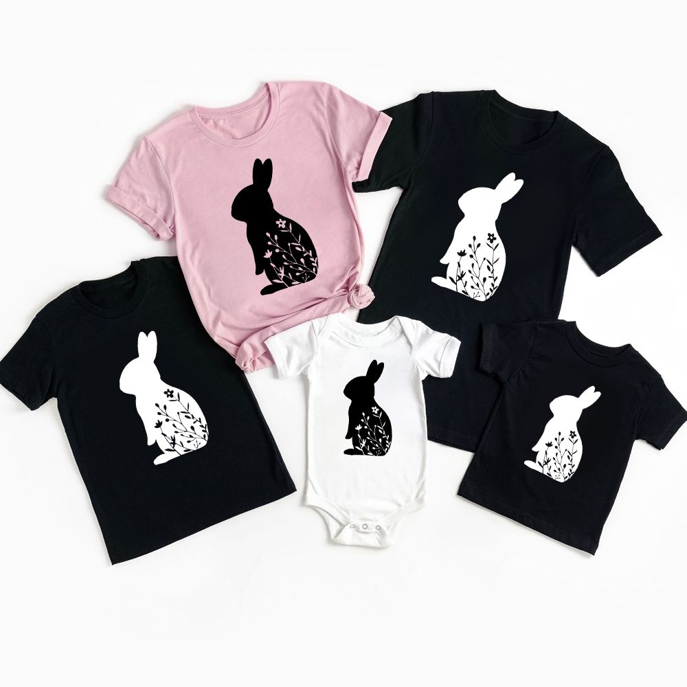 Floral Rabbit Easter Family Matching Shirts