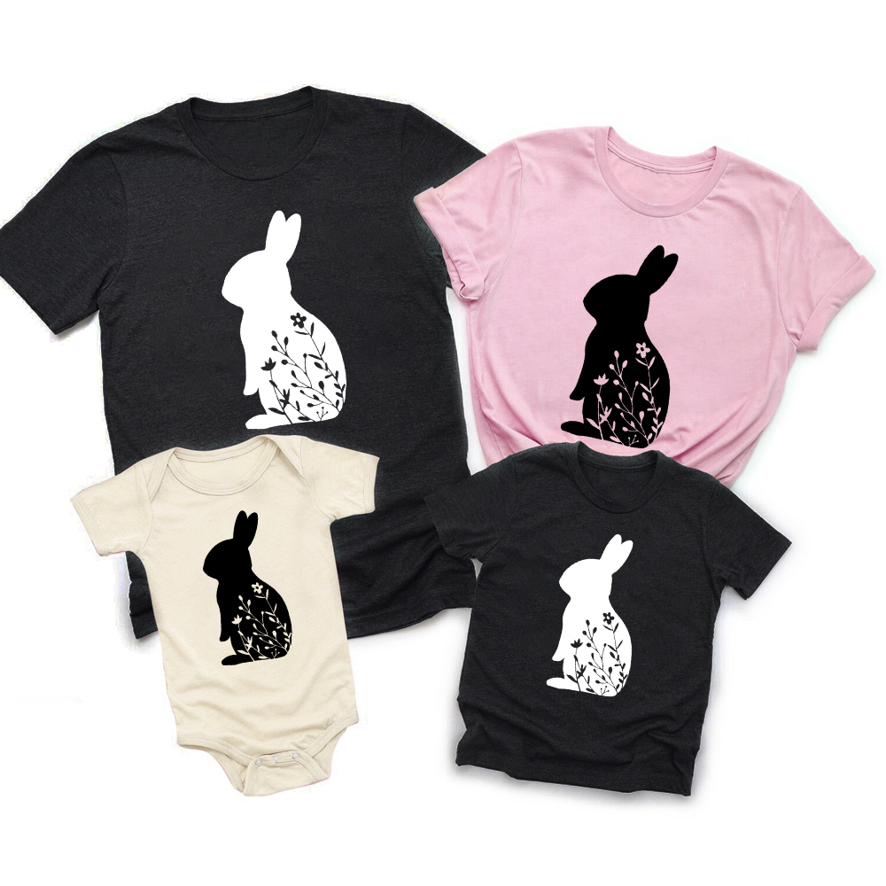 Floral Rabbit Easter Family Matching Shirts