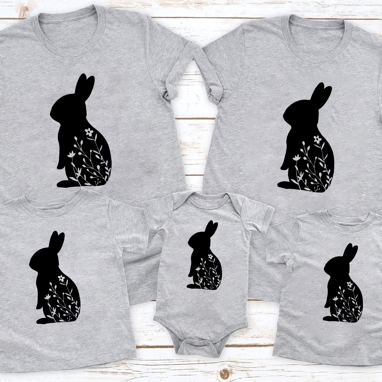 Floral Rabbit Easter Family Matching Shirts