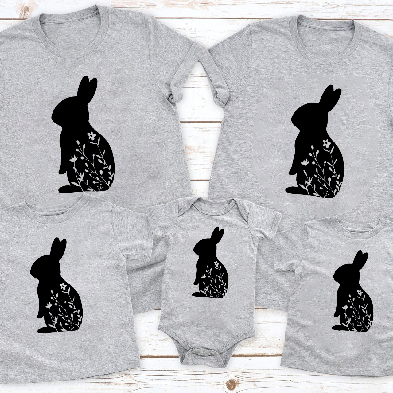 Floral Rabbit Easter Family Matching Shirts
