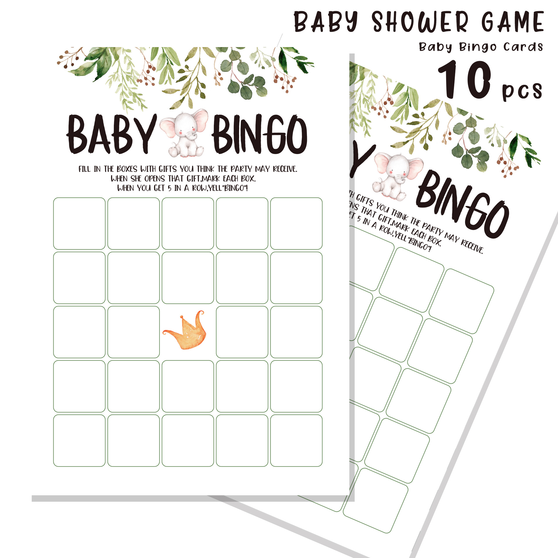Baby Shower Bingo Game Card Pack of 10