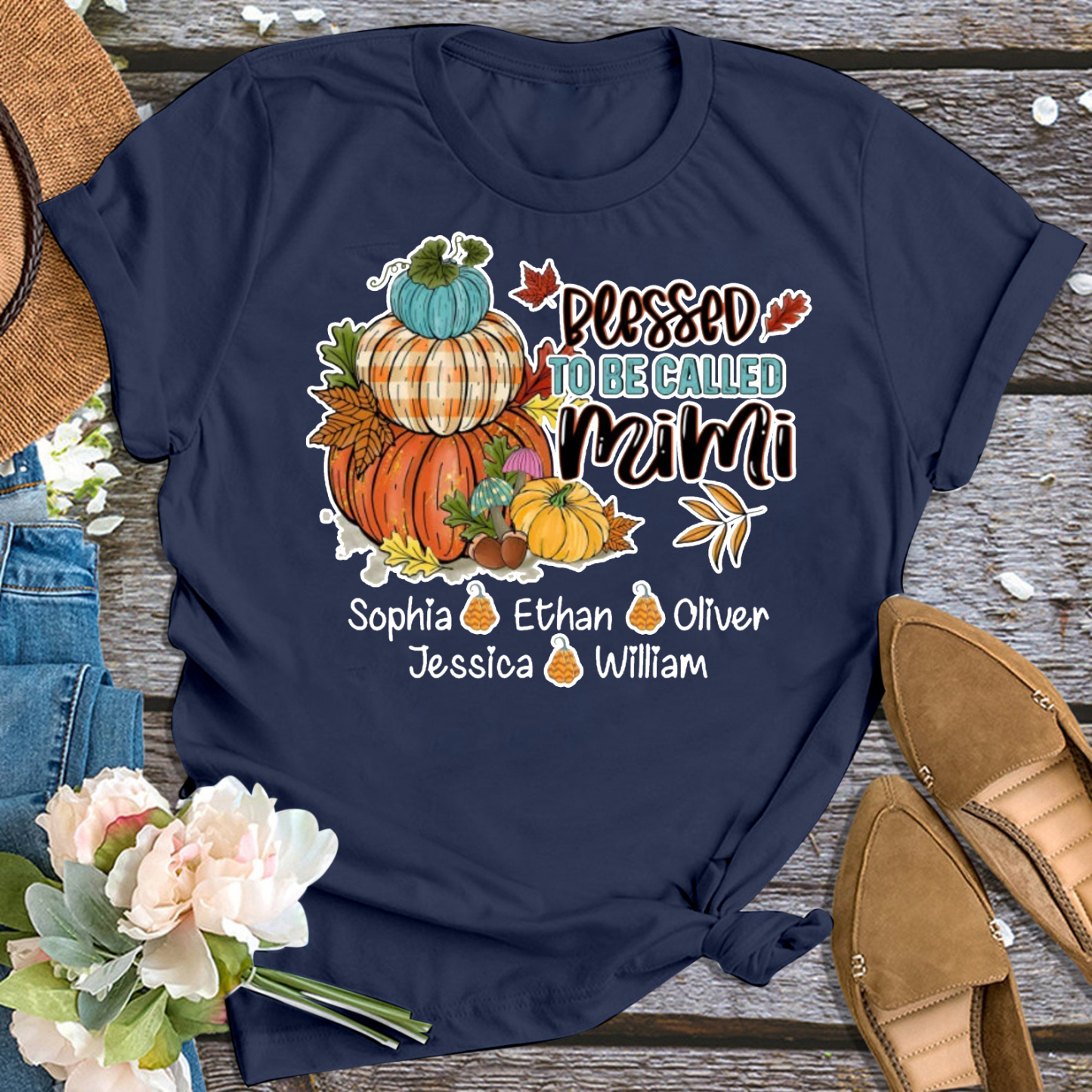 Blessed Pumpkin Thanksgiving Personalized Grandma Shirt 