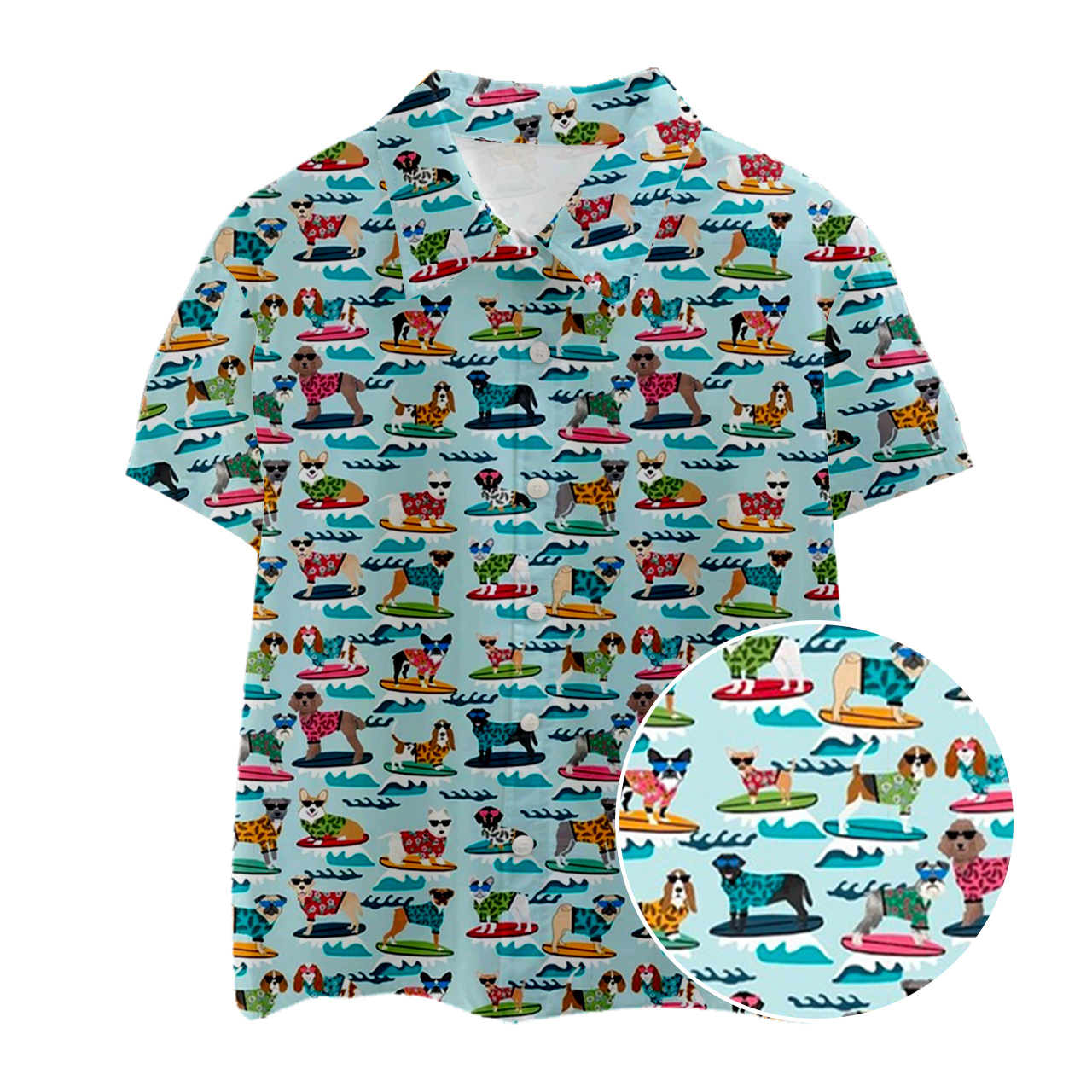 Cool Surfing Dogs Kids Button Shirt