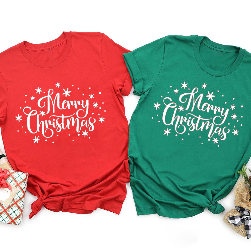 Merry Christmas Snow Print Family Matching Shirt