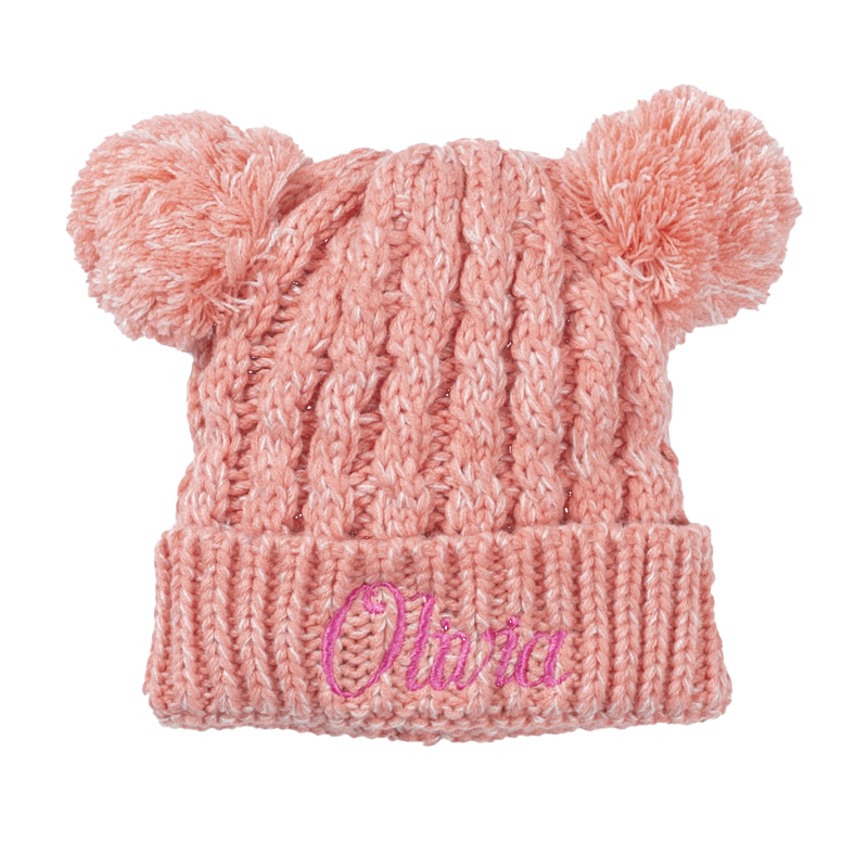 0-6T Double Pom Pom Beanies/hat Personalized (Knit)