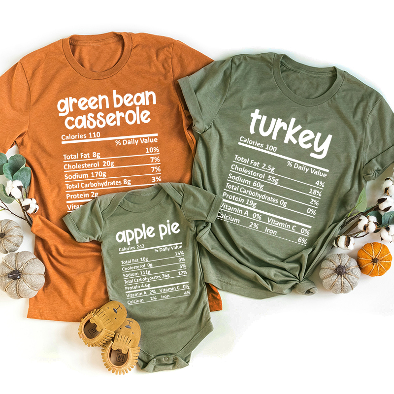 Nutrition MatchingThanksgiving Food Shirts