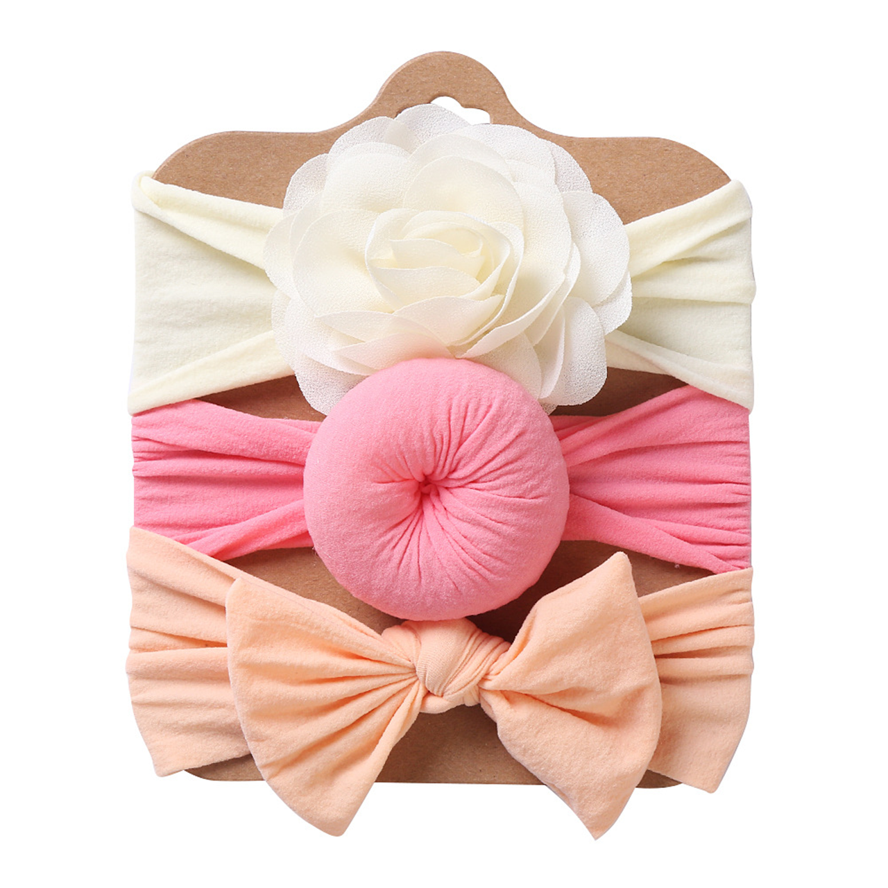 Baby Girl Three-piece White Flower Bow Headband Set 