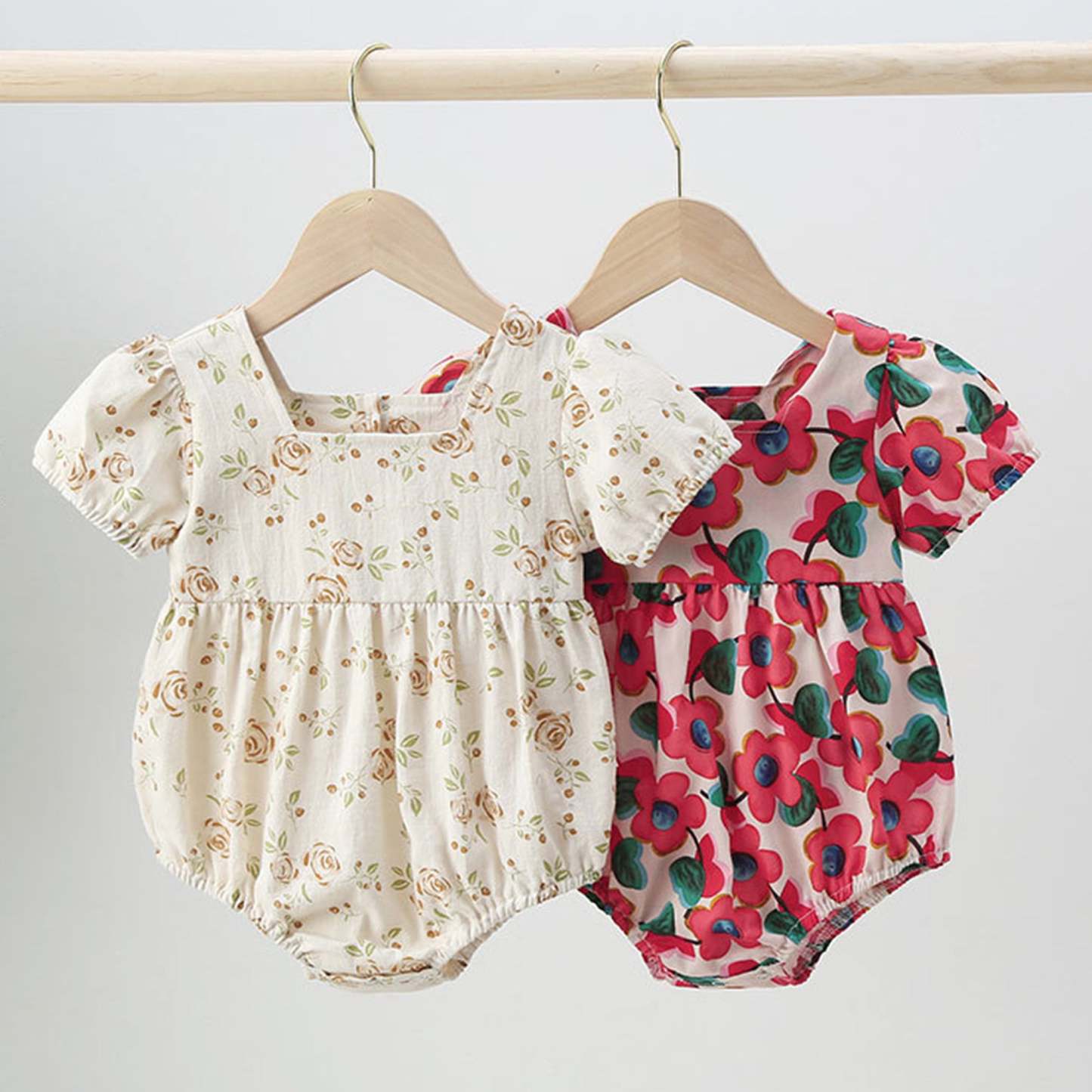 2 Colors Baby Girl Summer Short Sleeve Jumpsuit