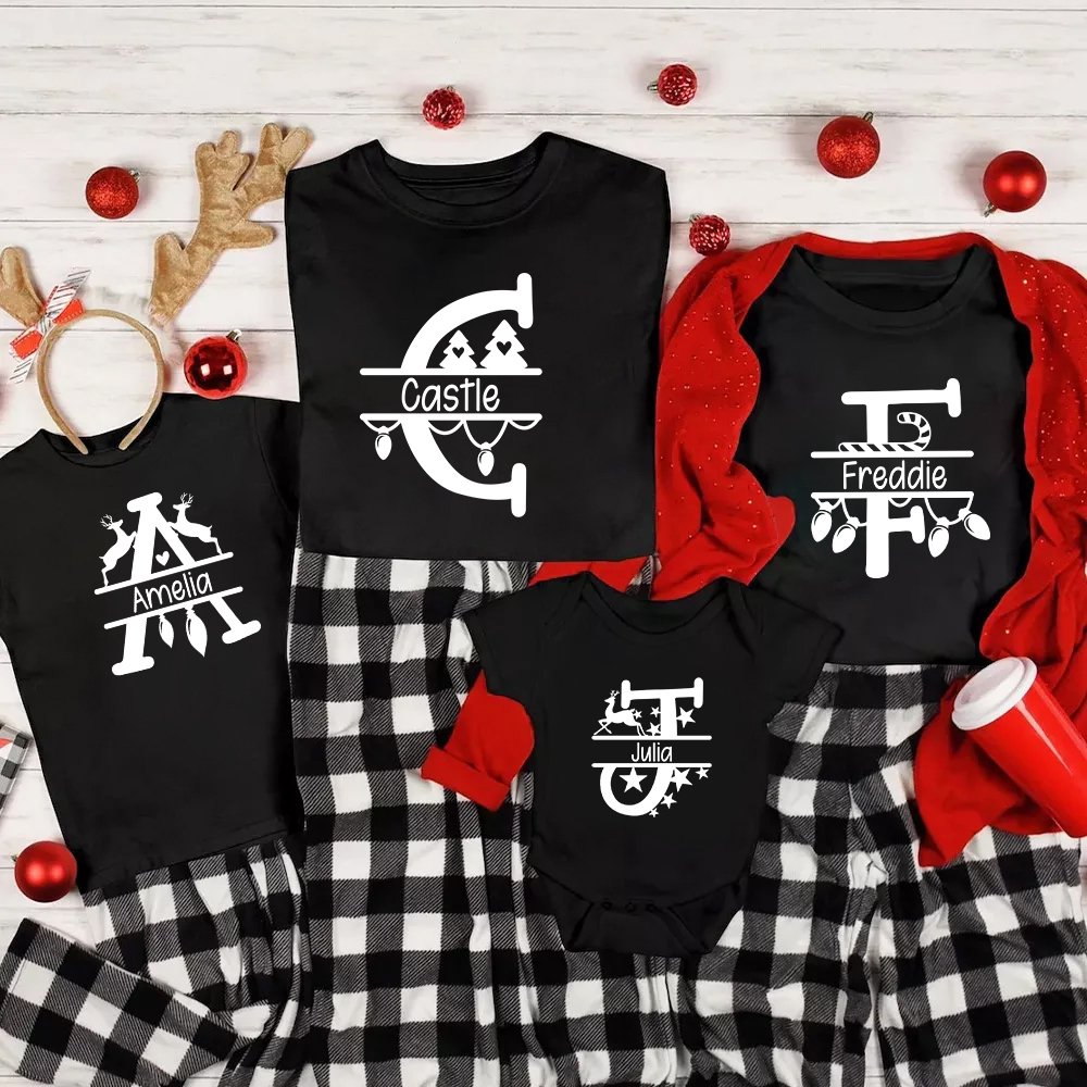 Personalized Red Letters Christmas Family Matching Shirt