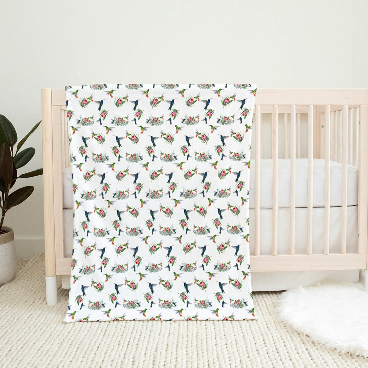 Hummingbird Floral Baby Flannel Blanket