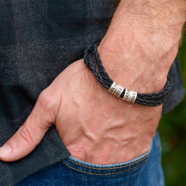 Personalized Mens Bracelet with Small Custom Beads Sterling Silver - Fathers Day Gift