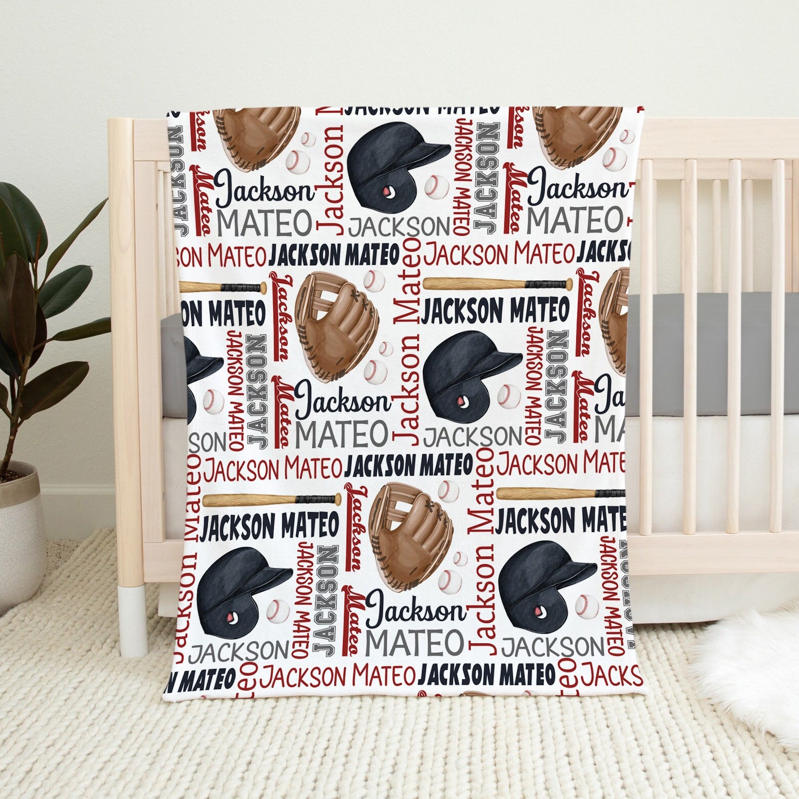 Monogramed Baseball  Flannel Blanket