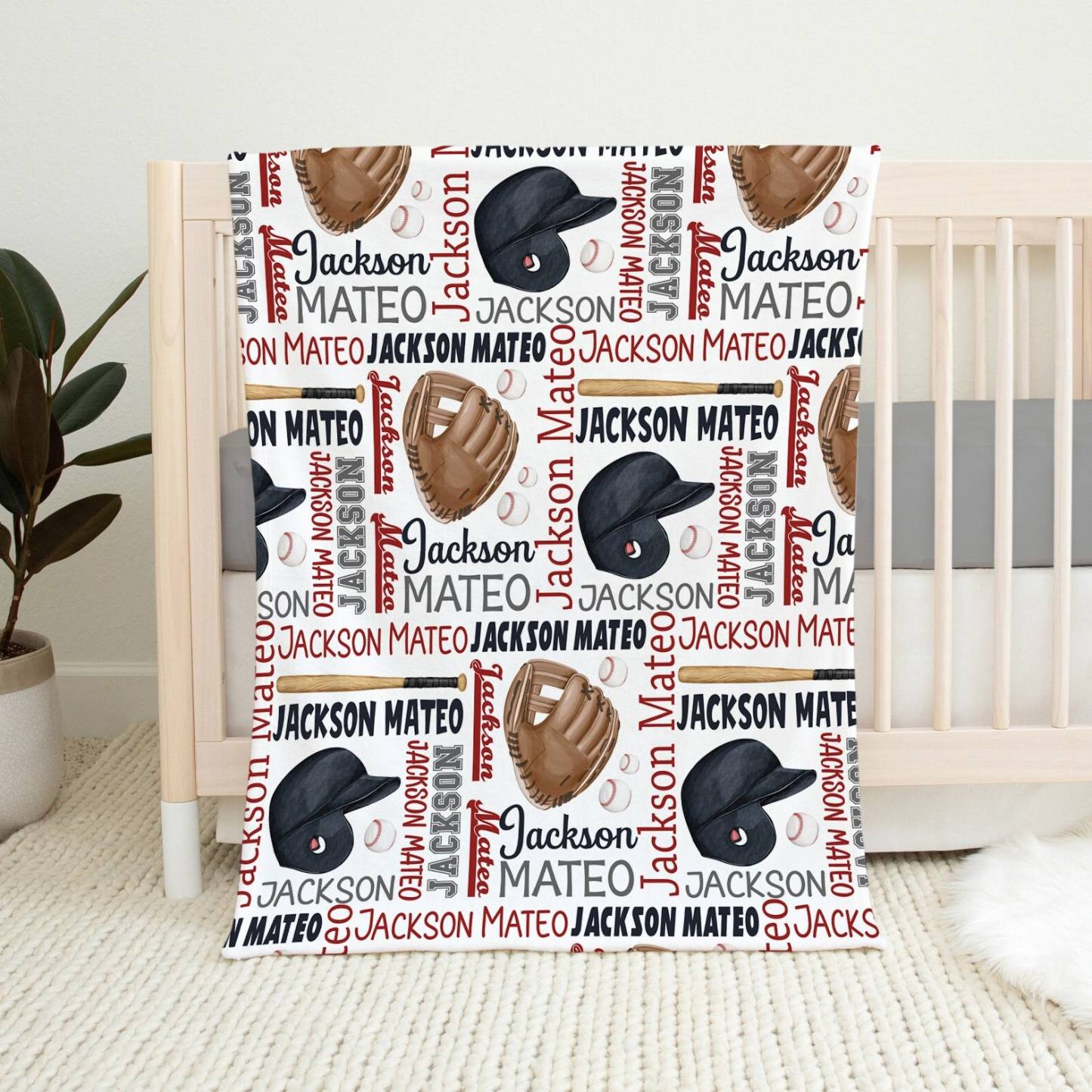 Monogramed Baseball  Flannel Blanket