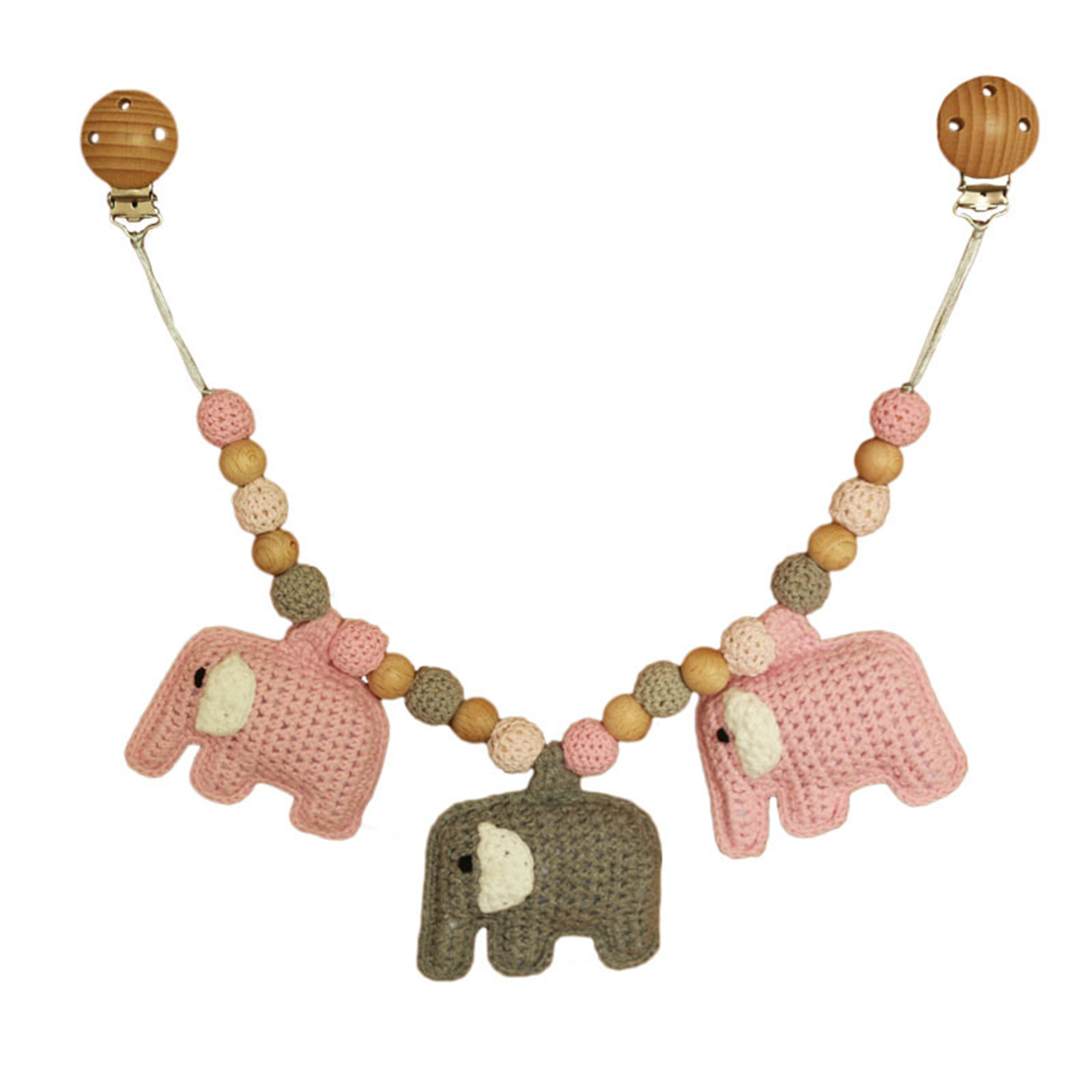 2 Colors Three Elephants Baby Teether Stroller Chain