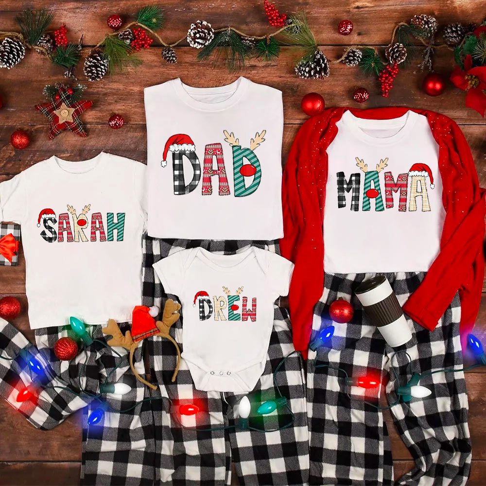 Personalized Christmas Reindeer Letters Family Matching Shirt