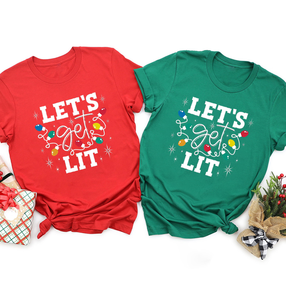 Let's Get Lit Christmas Family Shirt