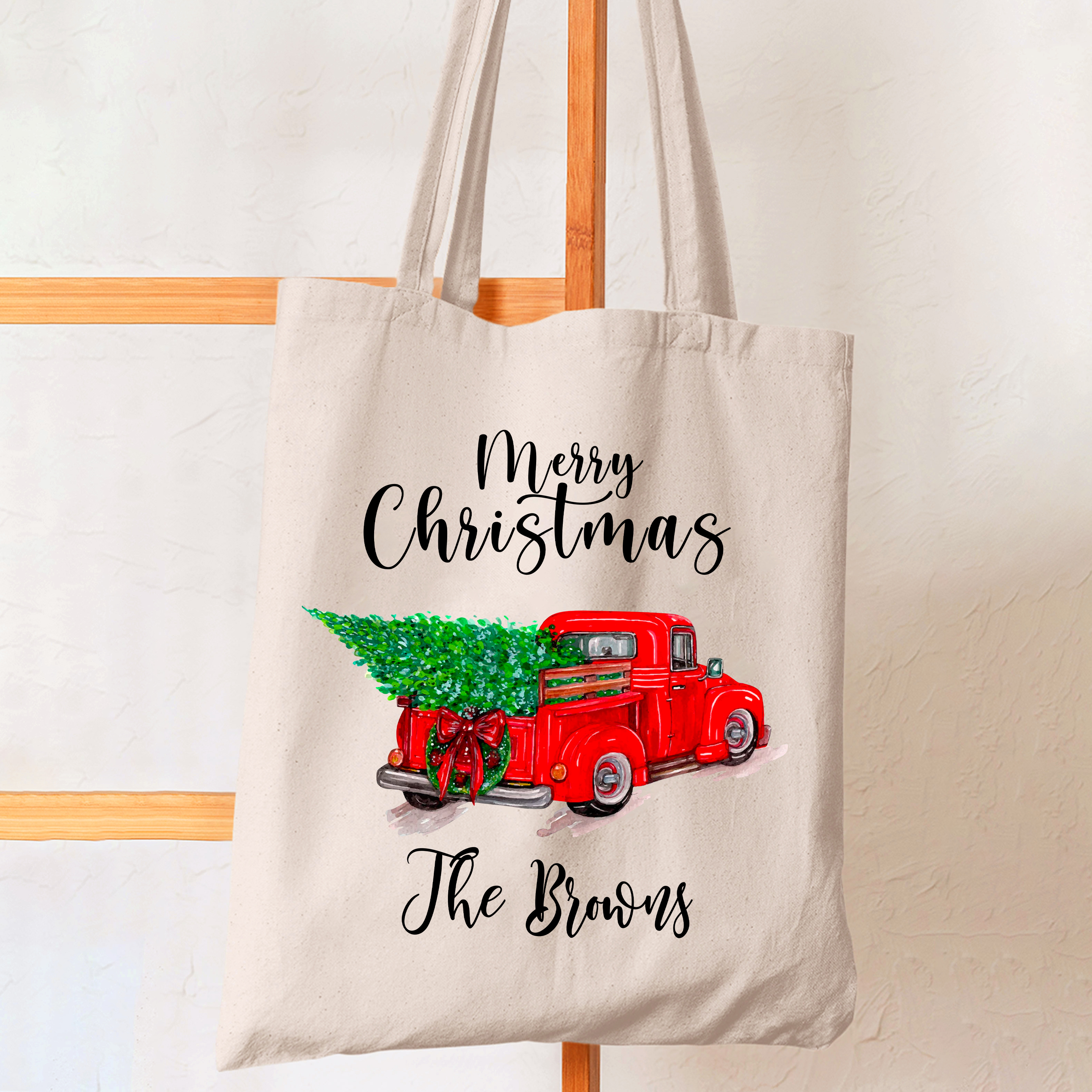 Personalized Family Truck Christmas Tote Bag