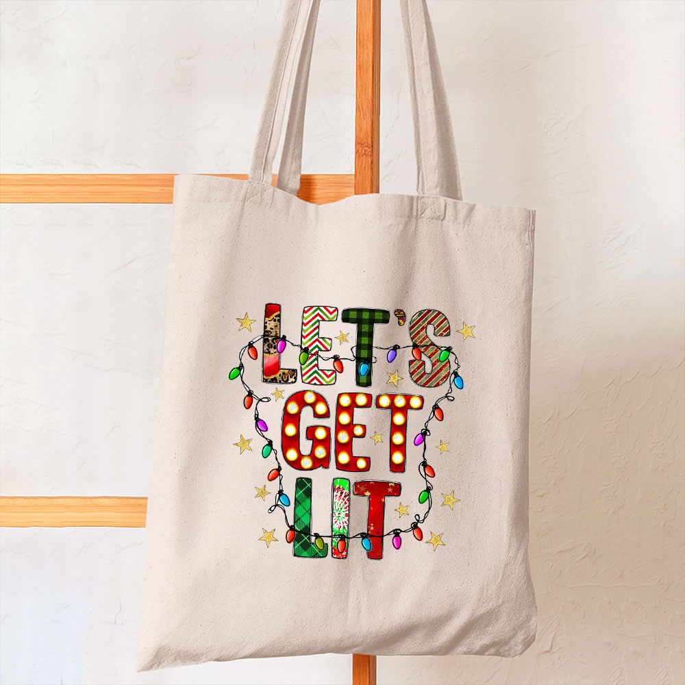 Let's Get Lit Merry Christmas Tote Bag