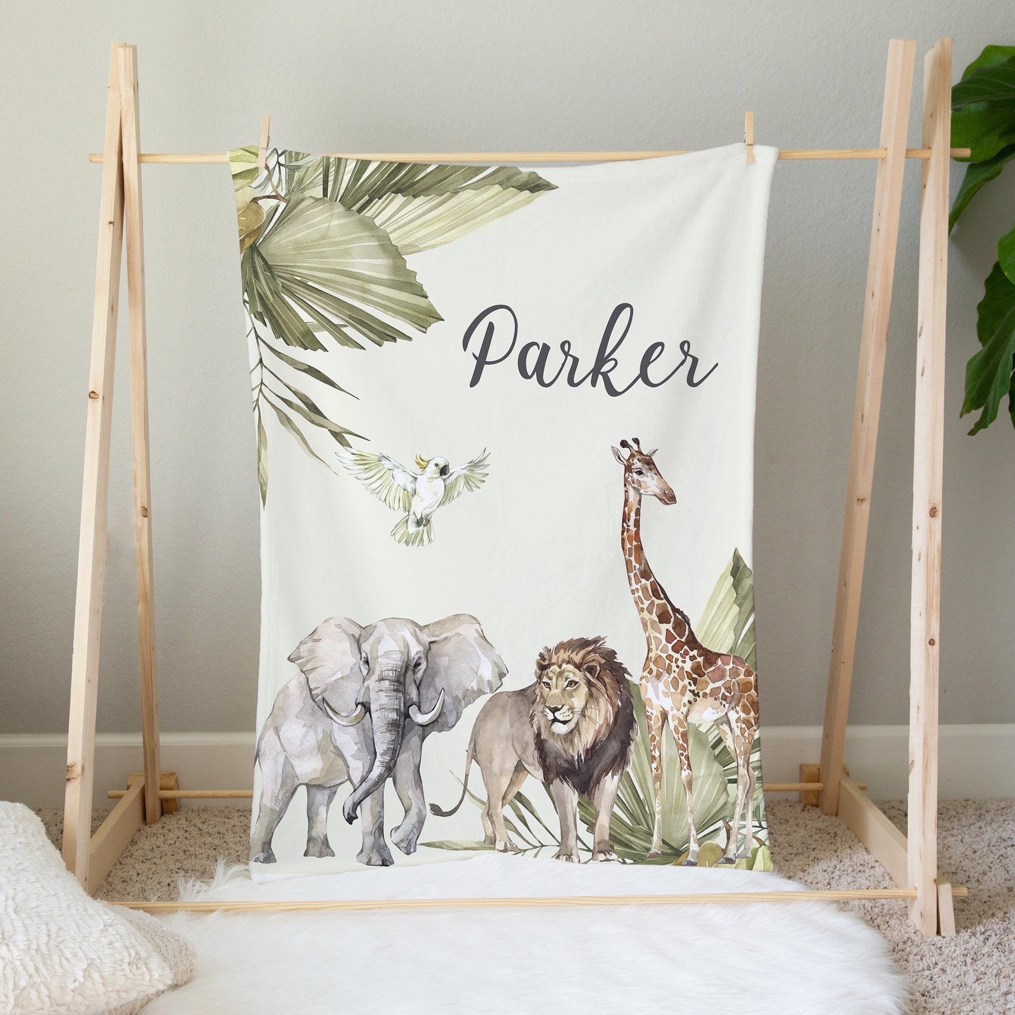 Personalized Safari Animals Baby Flannel Blanket