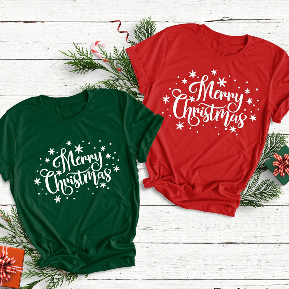 Merry Christmas Snow Print Family Matching Shirt