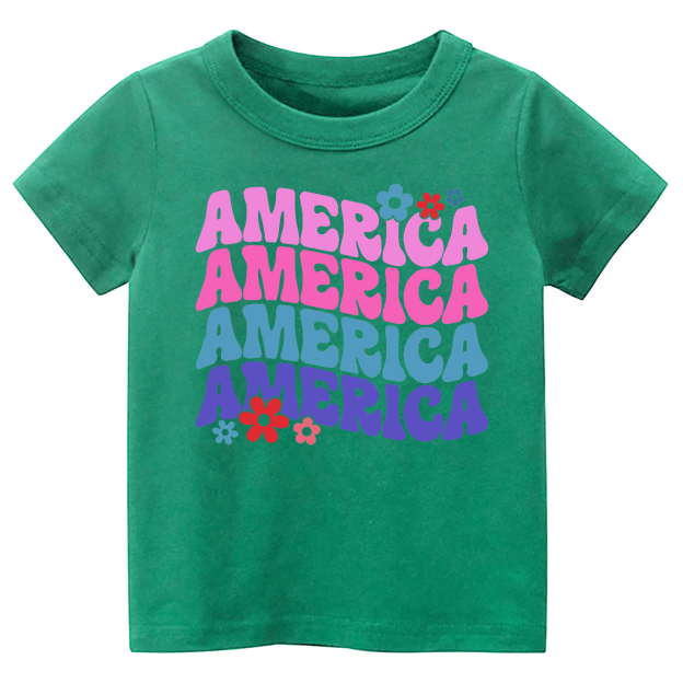 America Flower Independence Day Kids Shirt