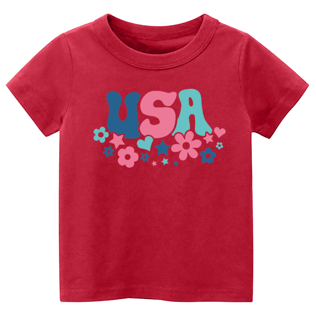 Cute USA Flower Independence Day Toddler Tee