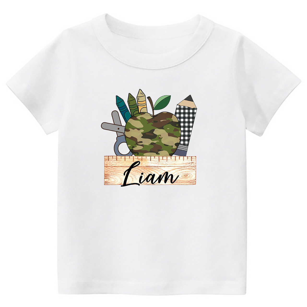 Personalized Camo Apple Plaid Pencil Tees