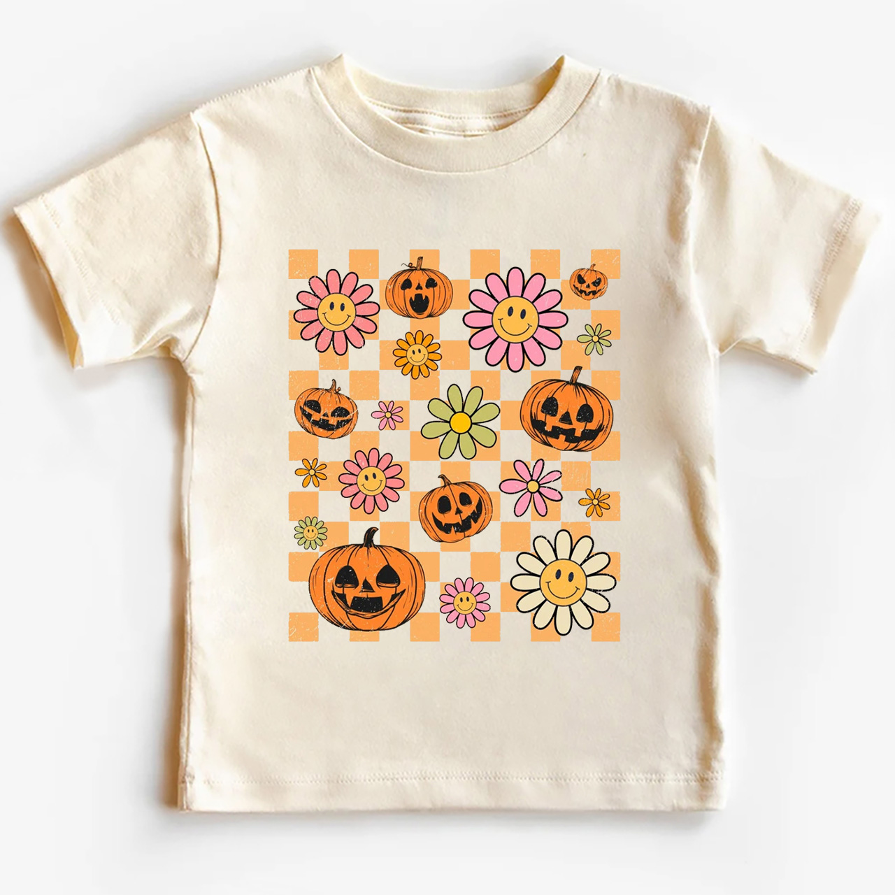 Retro Halloween Pumpkins Natural Kids Shirts