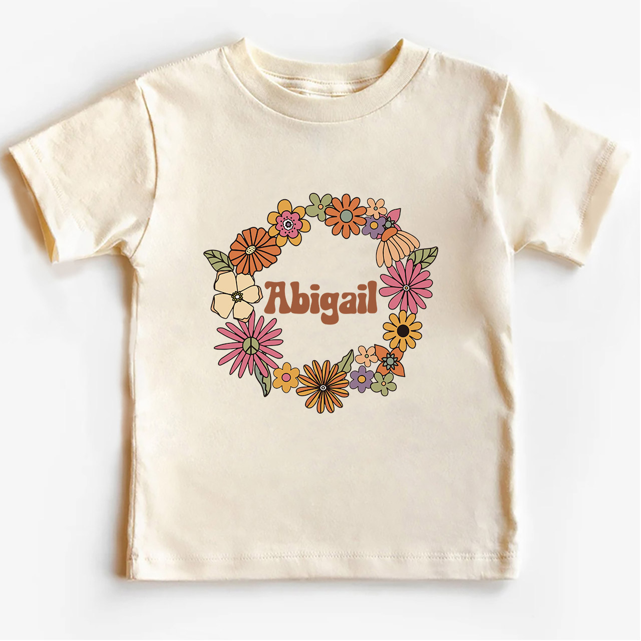 Girls Personalized Name In Floral Wreath Shirt