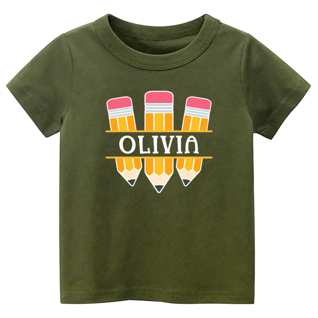 Personalized Name Three Pencil Back To School Kids Shirt