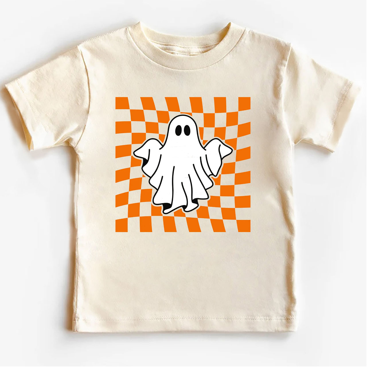 Checkered Ghost Retro Halloween Shirts For Kids