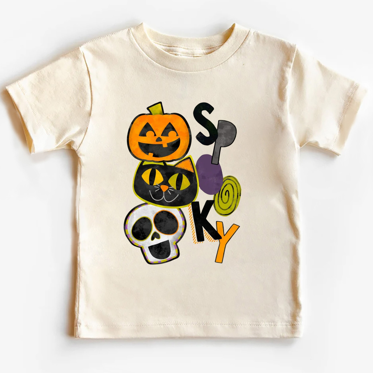 Spooky Pumpkin Cat Skull Halloween Toddler Shirt