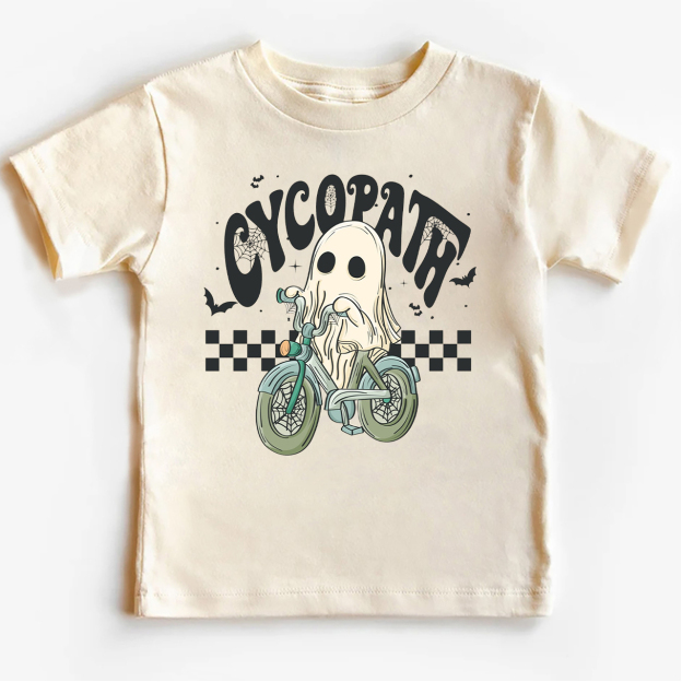 Funny Ghost On Bike Kids Halloween Tee