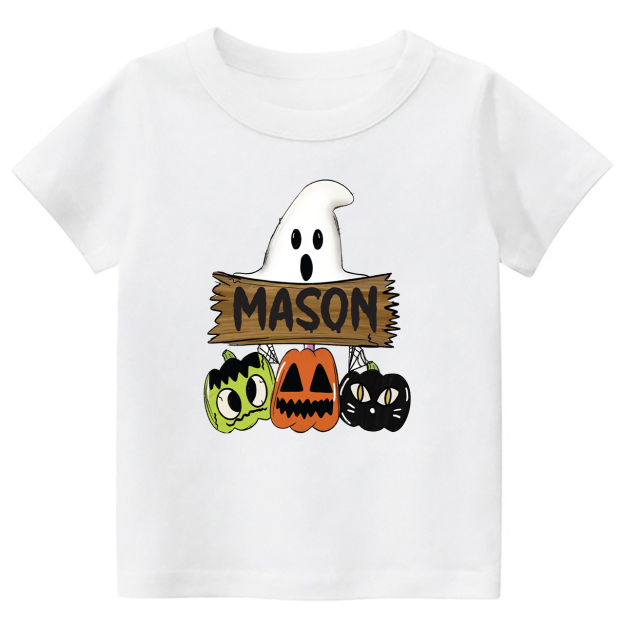 Custom Fall Halloween Pumpkin Cat Kids Shirt 