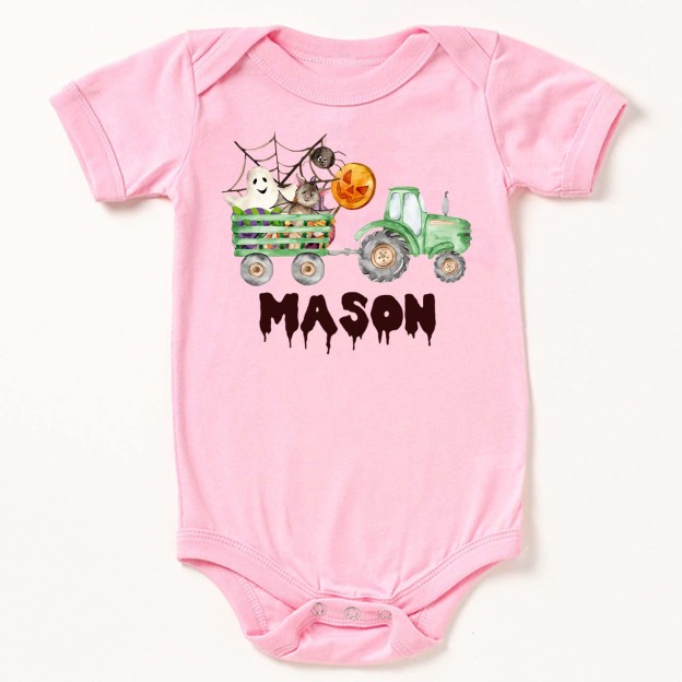 Custom Green Tractor Halloween Bodysuit For Baby