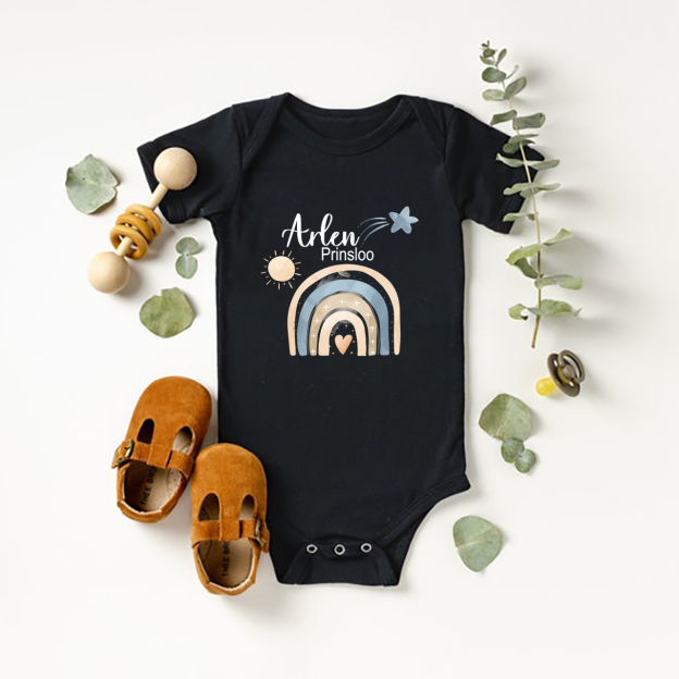 Rainbow Heart Name Custom Baby Bodysuit
