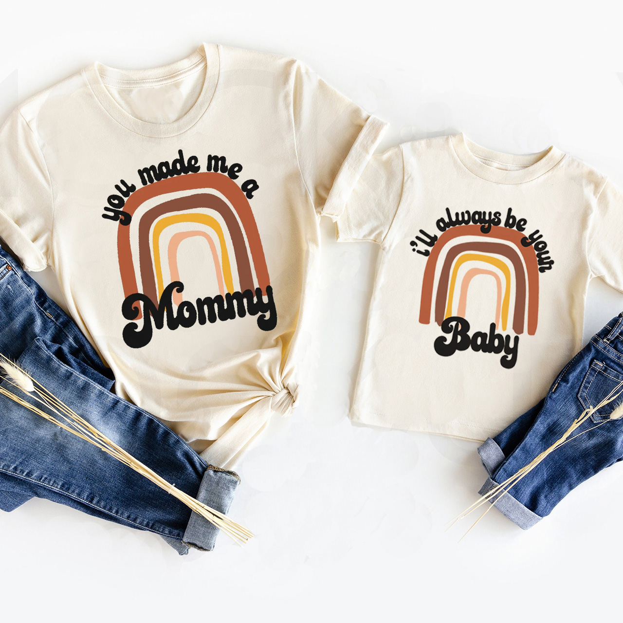 You Made Me A Mommy Retro Rainbow Matching Tees For Mother's Day