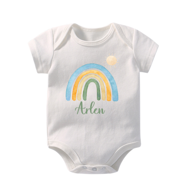 Rainbow And Sun Name Custom Baby Bodysuit