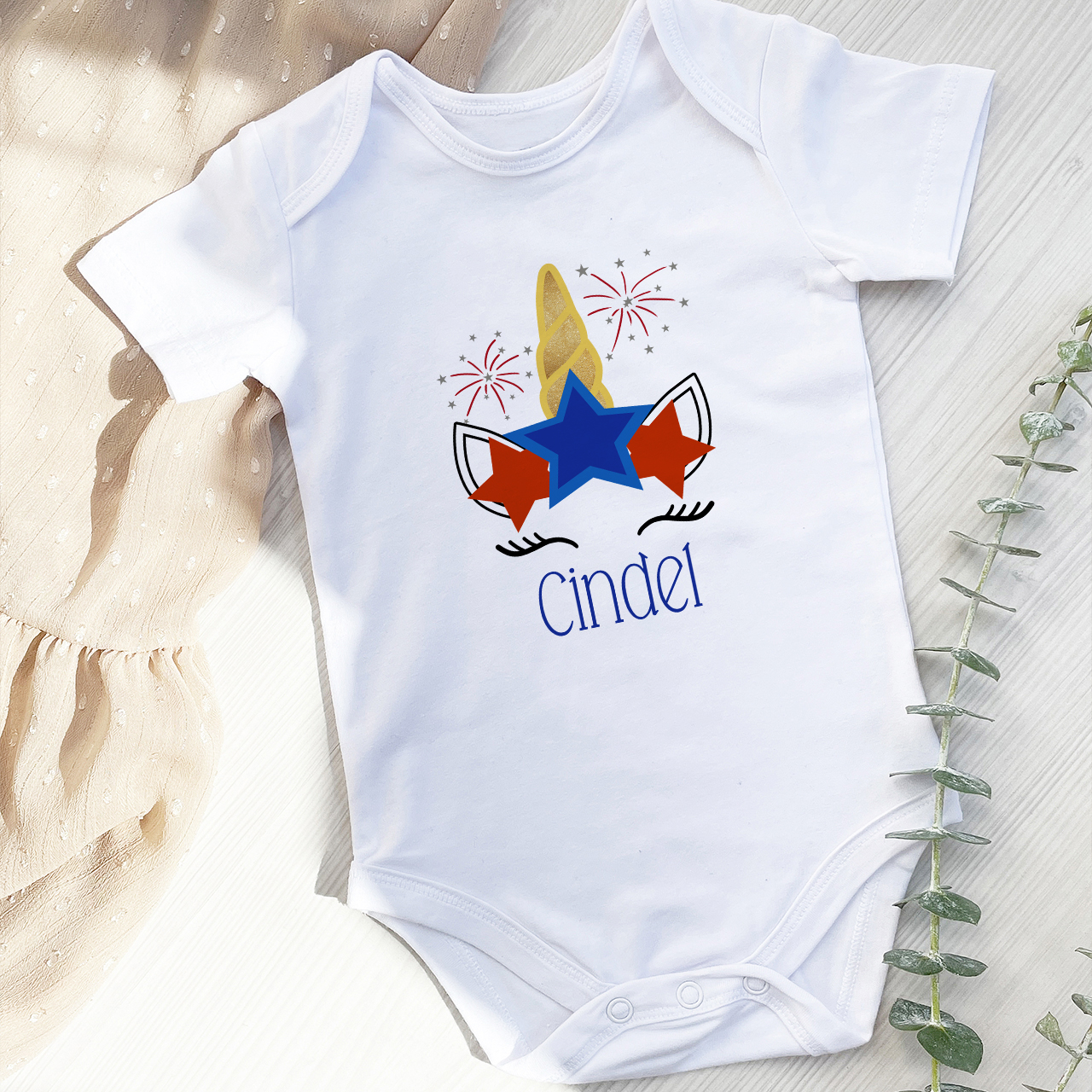 Personalized Baby Bodysuit & Shirts (4th Of July Unicorn)