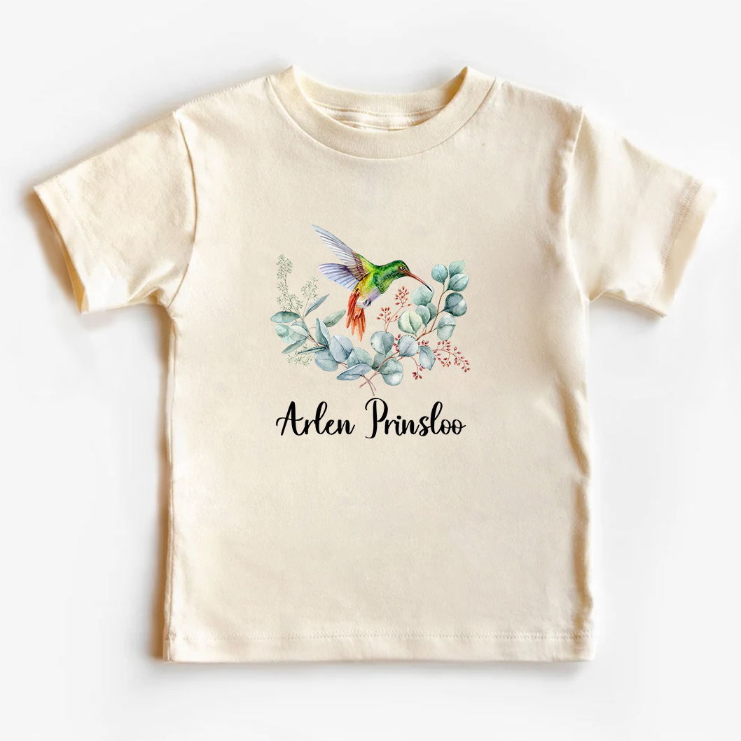 Personalized Hummingbird In The Flowers Kids T-Shirt
