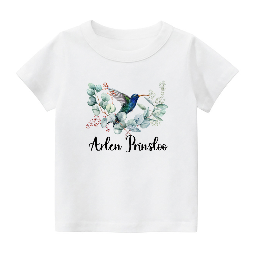 Personalized Hummingbird & Flowers Kids T-Shirt