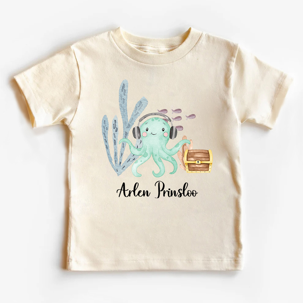 Personalized Octopus Listening To Music Kids T-Shirt