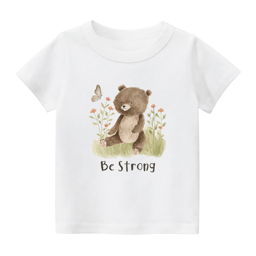 Be Strong Little Bear And Butterfly Kids T-Shirt